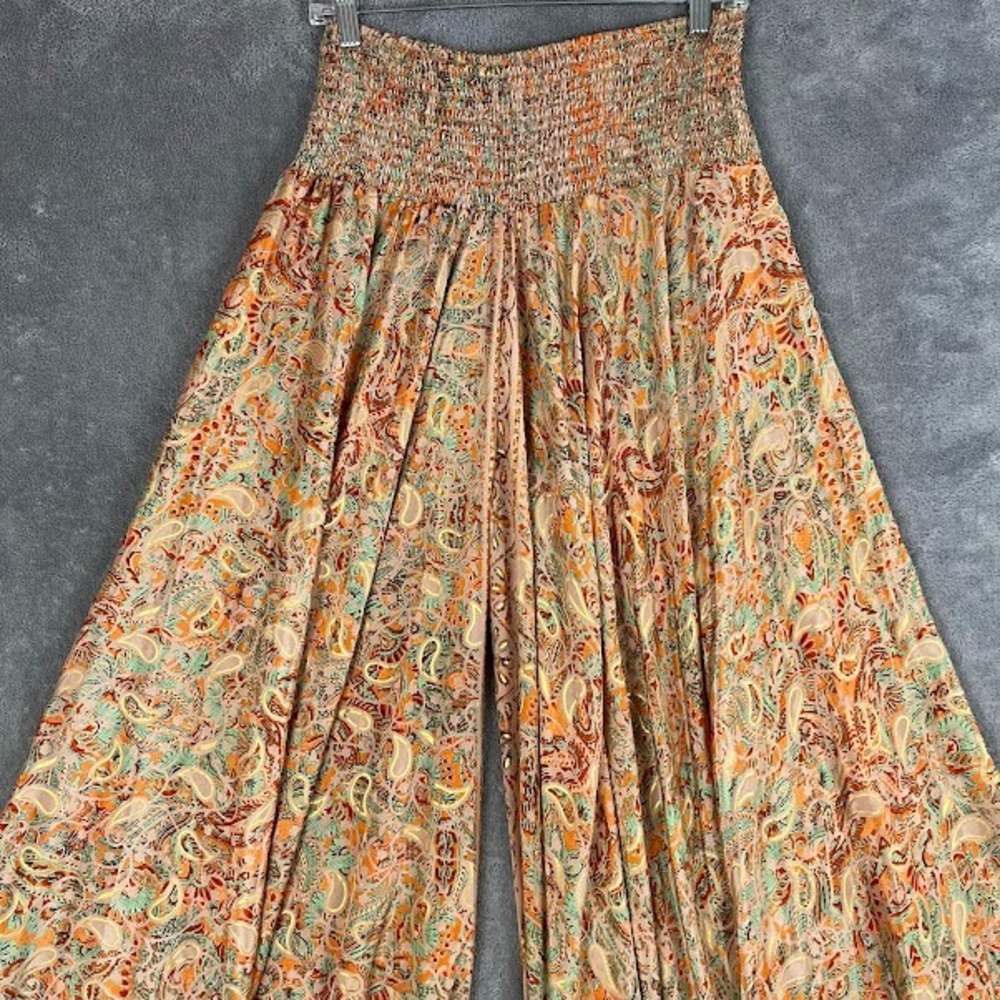 Womens Flowy Wide Leg Palazzo Pants Silk Viscose Size S/M Paisley Boho Beachy - Picture 3 of 8
